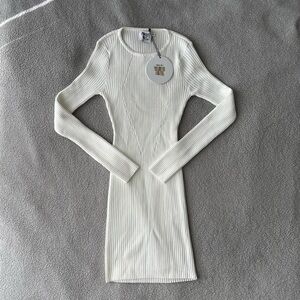 Princess Polly Cream Ribbed Long Sleeve Bodycon Mini Dress